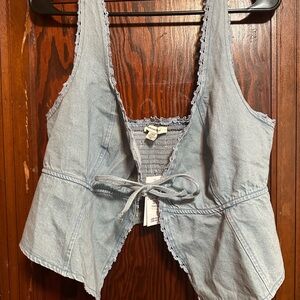 American Eagle Outfitters Denim Top with Tie Front